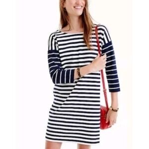 J Crew Stripe Navy White Colorblock Knit Dress Sz M Nautical Coastal 100% Cotton